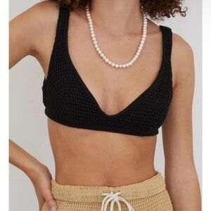 NEW DONNI. 2 PC Waffle Bra & Short Lounge Set Black  L